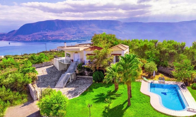 Pitharion Other | Villa Afroditi near Airport with Pool, Free Wi Fi, Souda Bay Views, Garden Oasis