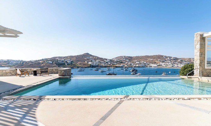 Ornos Villa | Villa Dame Sea view terrace villa 5 bdrms, WiFi, A/C in enchanting Mykonos