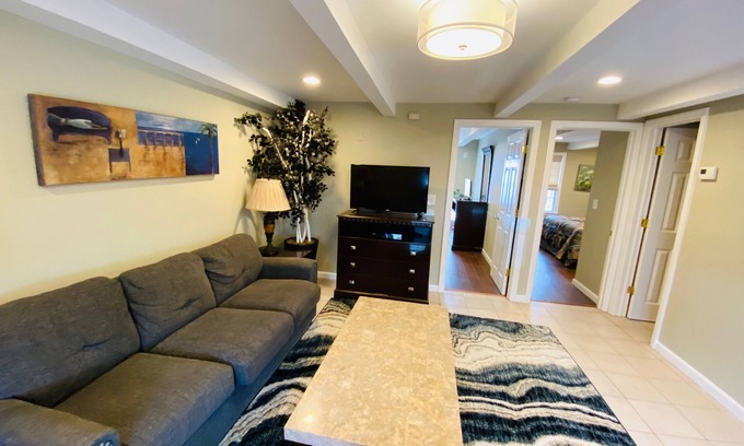 Seaside Heights House | VRBO PREMIER HOST LISTING - 2 BR BEACH SUITE - TWO POOLS. Full Kit & Liv Rmn