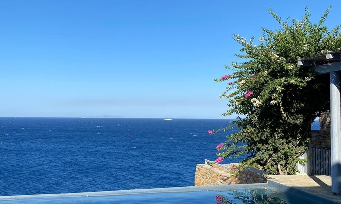 Pisses Villa | Waterfront villa "Afros" with a pool, direct access to the sea and a small beach