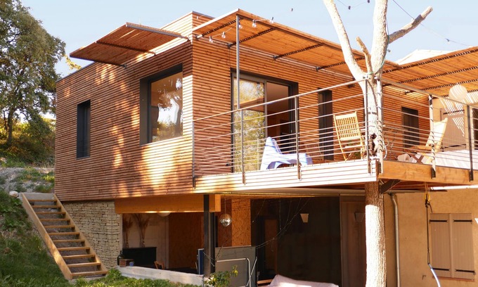 Saint-Maurice-sur-Eygues House | Wooden house in the heart of the vineyards with private SPA and view of Mont Ventoux