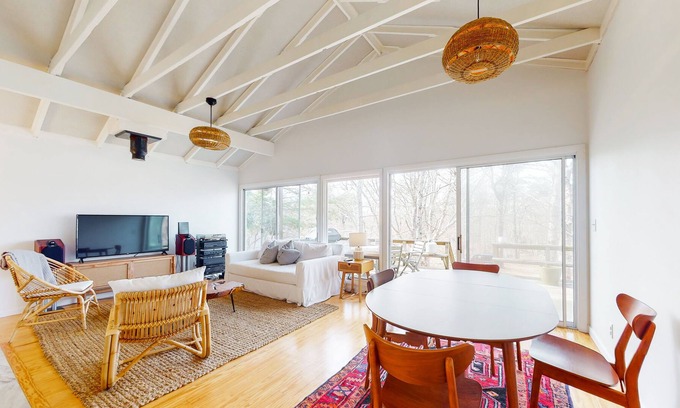 Chilmark House | Woodsy island home with large deck, open layout, WiFi, kitchen & ideal location