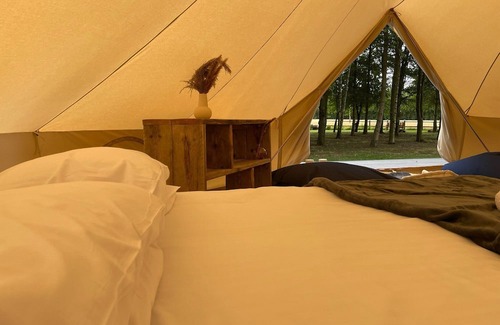 Toppesfield RV Rental | Luxury Bell Tent: Countryside Escape with Private Kitchen & Bathroom.