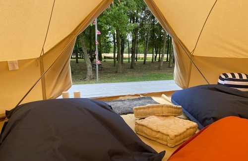 Toppesfield RV Rental | Luxury Bell Tent: Countryside Escape with Private Kitchen & Bathroom.