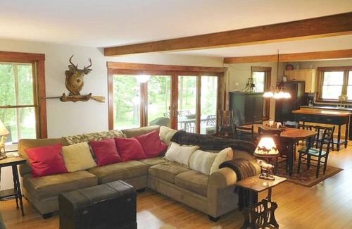 Gardiner House | Spacious river home w/pellet stove, outdoor dining area, fire pit, & BBQ grill