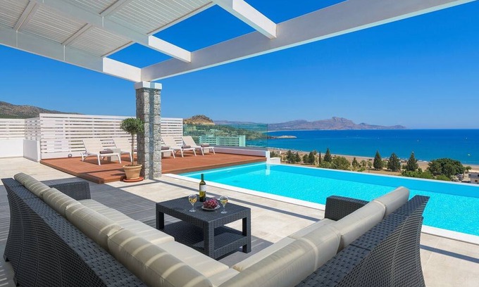 Vlicha Villa | Dazzling Rhodes Villa | Villa Aegean Glory | 5 Bedrooms | Breathtaking Sea Views | Private Pool & Outdoor Jacuzzi | Lovely Furnished Terrace | Shaded Outdoor Dining Area | Prime Location | Lindos